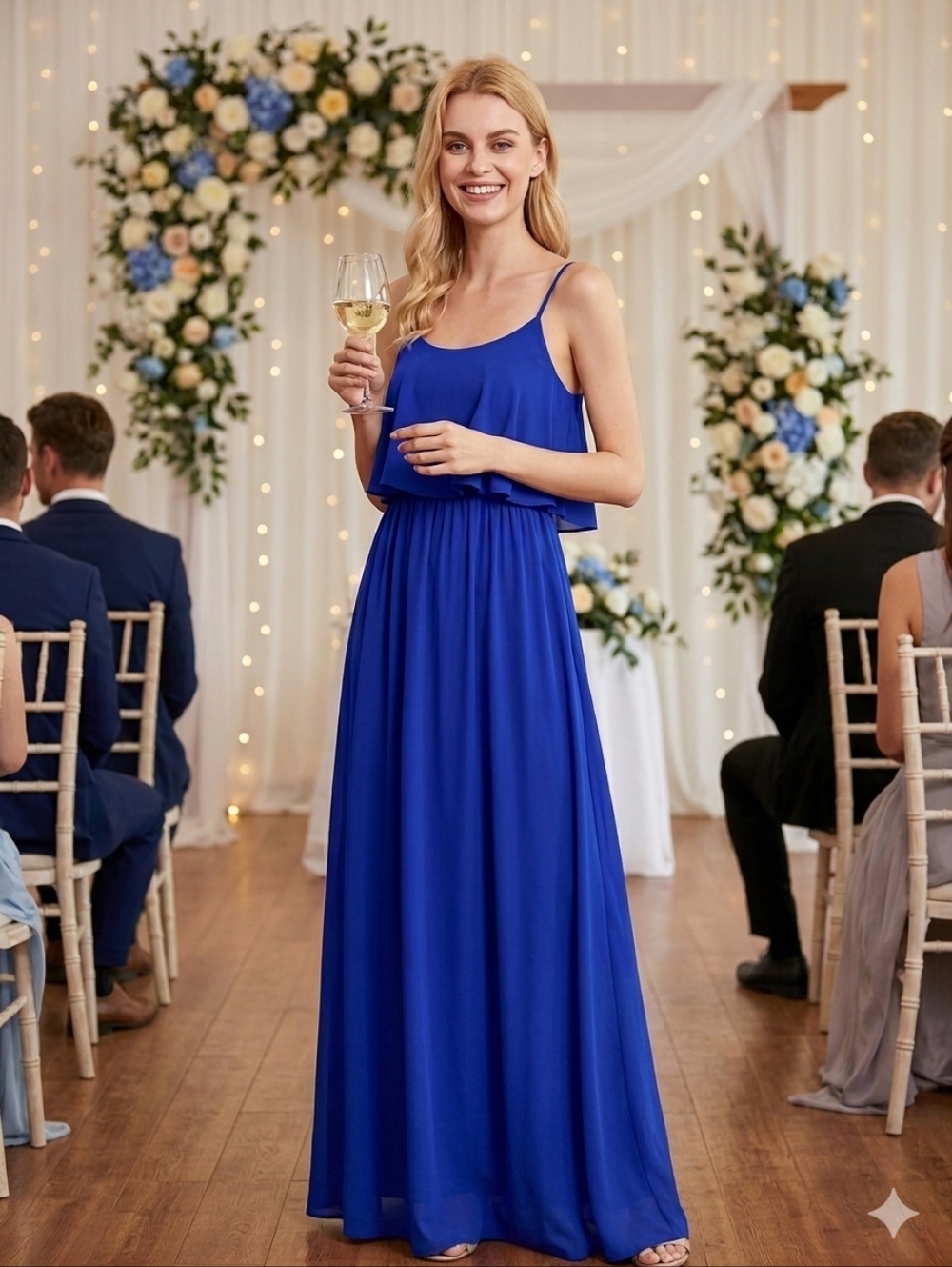 MAXI DRESS Woman Blue Layered Bodice